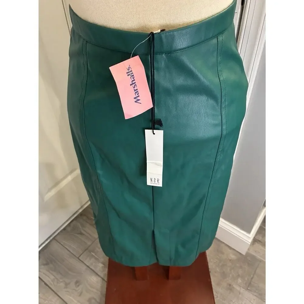 NSR Faux Leather Pencil Midi Skirt - Emerald Green - NWT - Size Medium